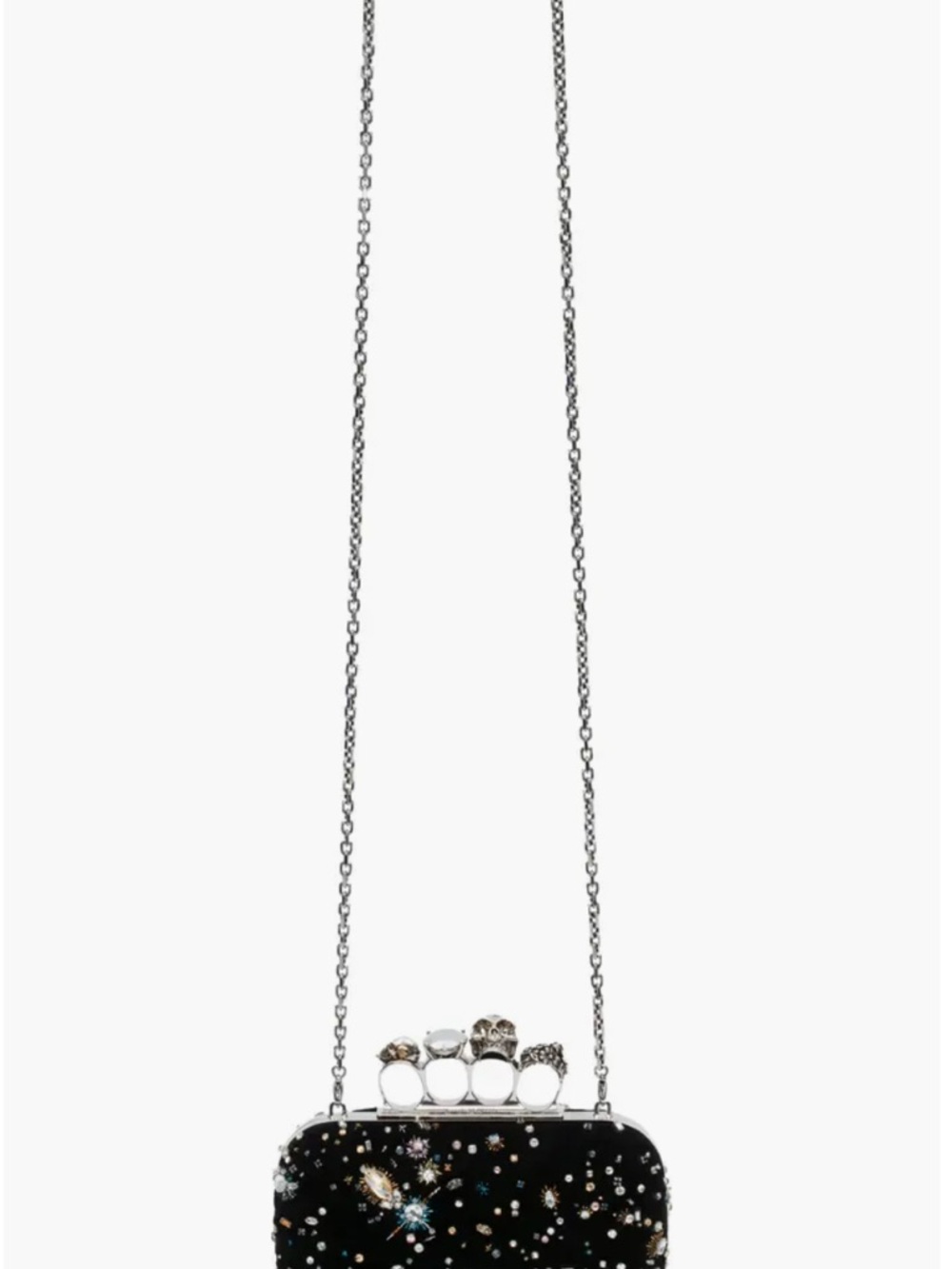 🪐 Alexander McQueen Skull Four Ring Celestial Embellished Suede Box Clutch - Picture 3 of 8